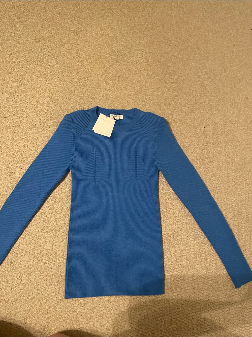 Sandro Bright Blue Ribbed Crewneck Sweater brand new with tags